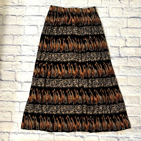 Vintage Dresses & Skirts - Vintage Stonebridge Giraffe Print Maxi Skirt Black Brown Gray - Size Medium